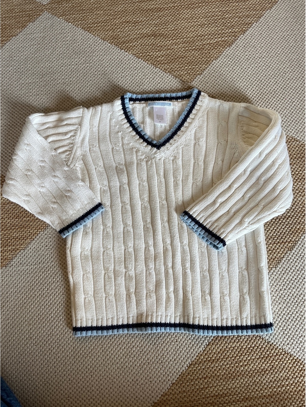 Janie and Jack Boys 2T Cotton Cable Knit Sweater V-Neck